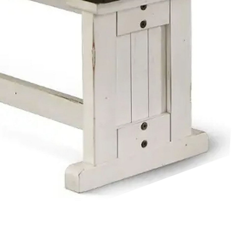 Benjara Orso Side Dining Bench, Plank Seat, Off White And Brown Wood 48 Inch