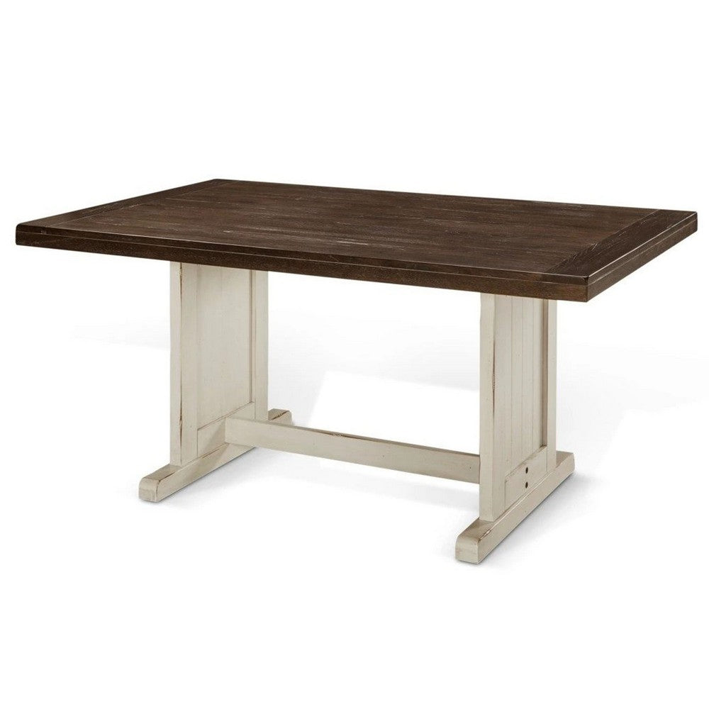 Benjara Orso Dining Table, 60 Inch Rectangular Plank Top, Off White And Brown