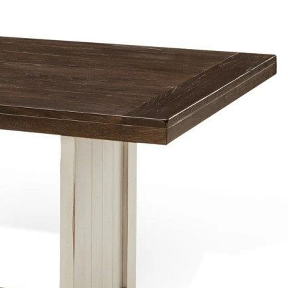 Benjara Orso Dining Table, 60 Inch Rectangular Plank Top, Off White And Brown