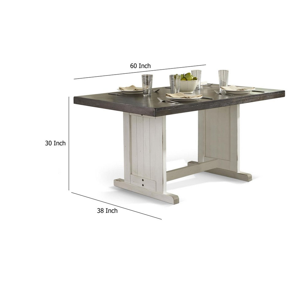 Benjara Orso Dining Table, 60 Inch Rectangular Plank Top, Off White And Brown
