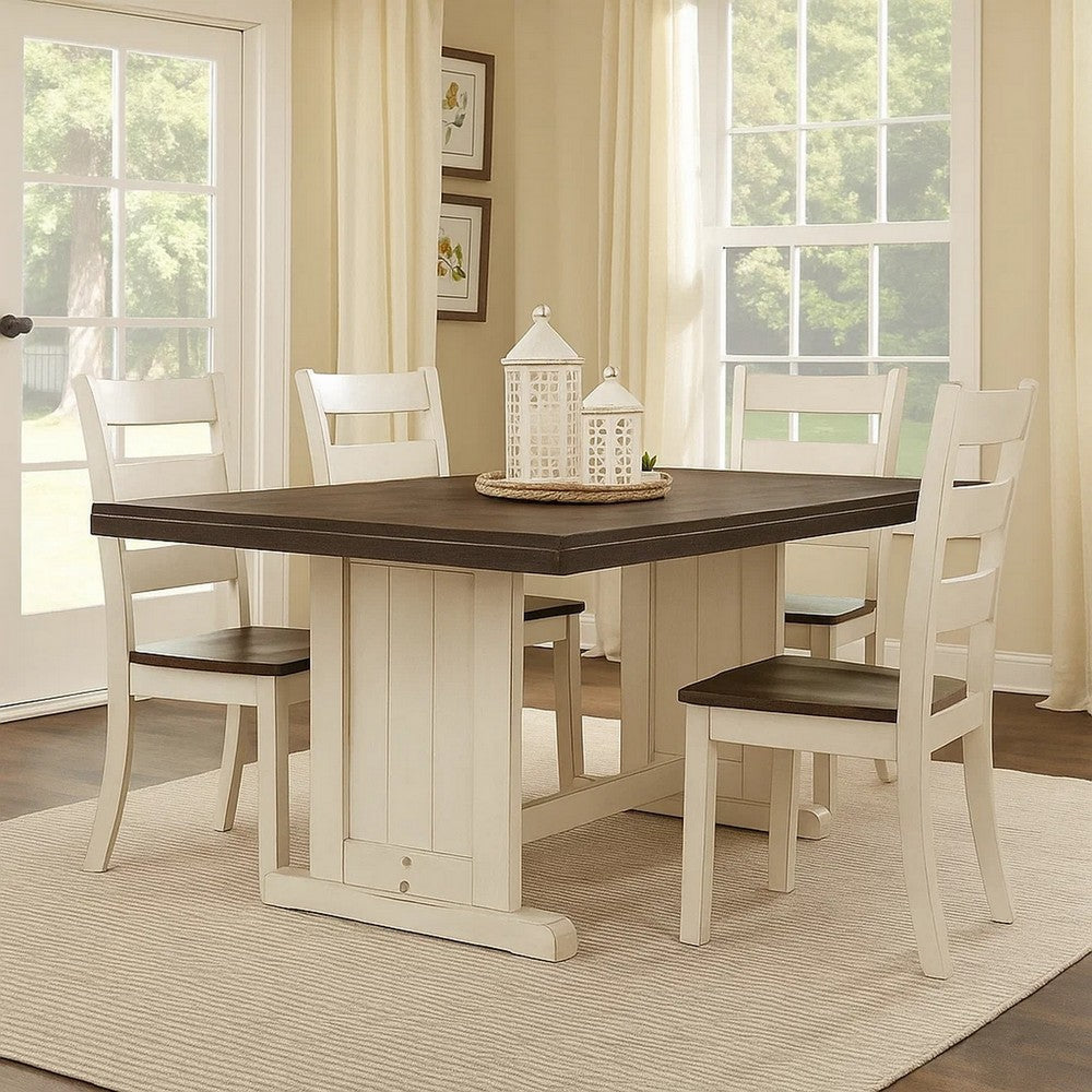 Benjara Orso Dining Table, 60 Inch Rectangular Plank Top, Off White And Brown