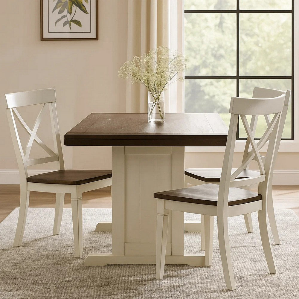 Benjara Orso Dining Table, 60 Inch Rectangular Plank Top, Off White And Brown