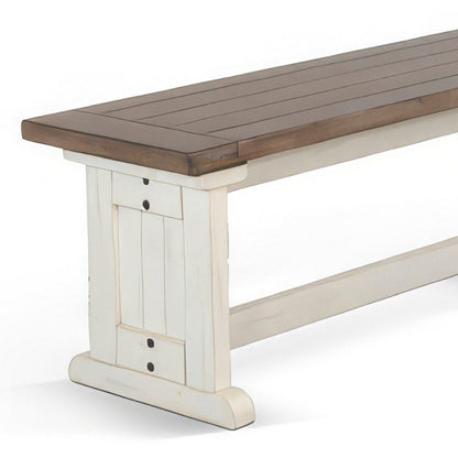 Benjara Dean Side Dining Bench, Plank Style Seat, Off White And Brown 48 Inch