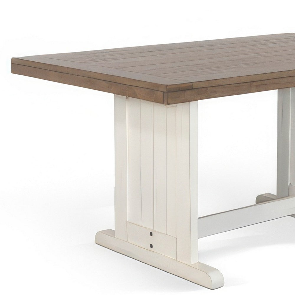 Benjara Dean Dining Table, 60 Inch Rectangular Plank Top, Off White And Brown