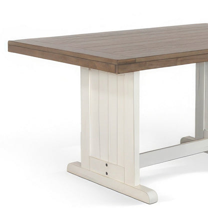 Benjara Dean Dining Table, 60 Inch Rectangular Plank Top, Off White And Brown