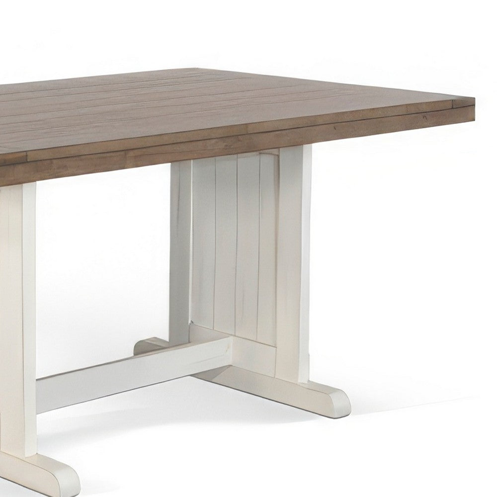 Benjara Dean Dining Table, 60 Inch Rectangular Plank Top, Off White And Brown