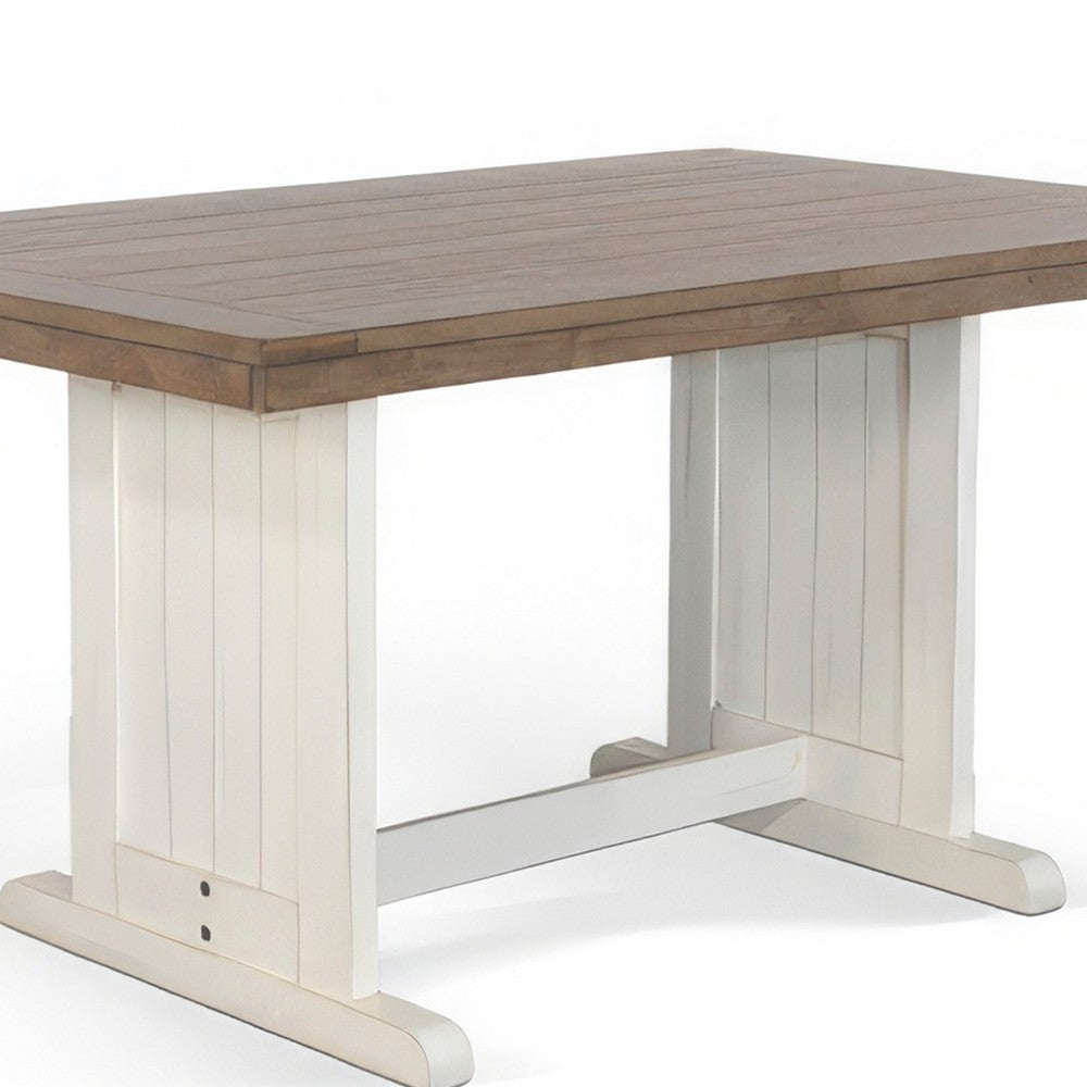 Benjara Dean Dining Table, 60 Inch Rectangular Plank Top, Off White And Brown