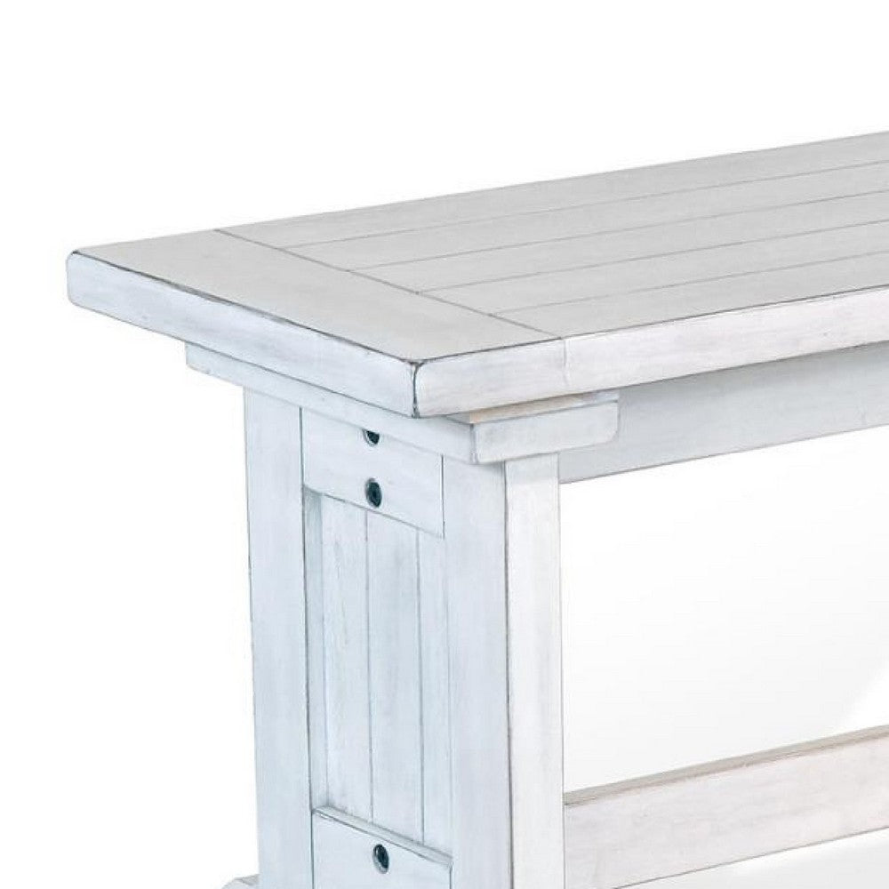 Benjara Sime Side Dining Bench, Plank Style, Off White Mahogany Wood 48 Inch