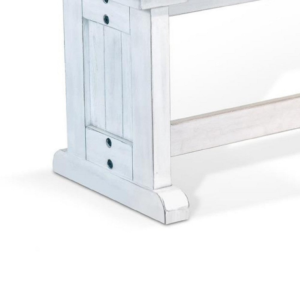 Benjara Sime Side Dining Bench, Plank Style, Off White Mahogany Wood 48 Inch
