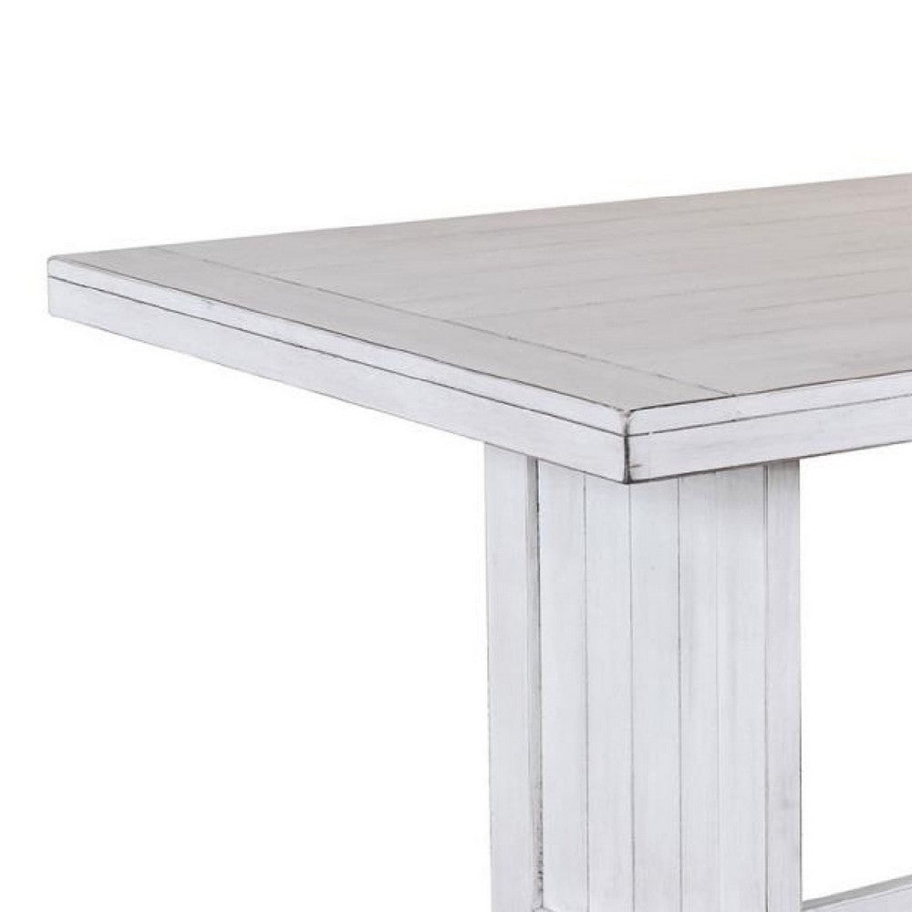 Benjara Sime Dining Table, 60 Inch Rectangular Plank Top, Off White Wood