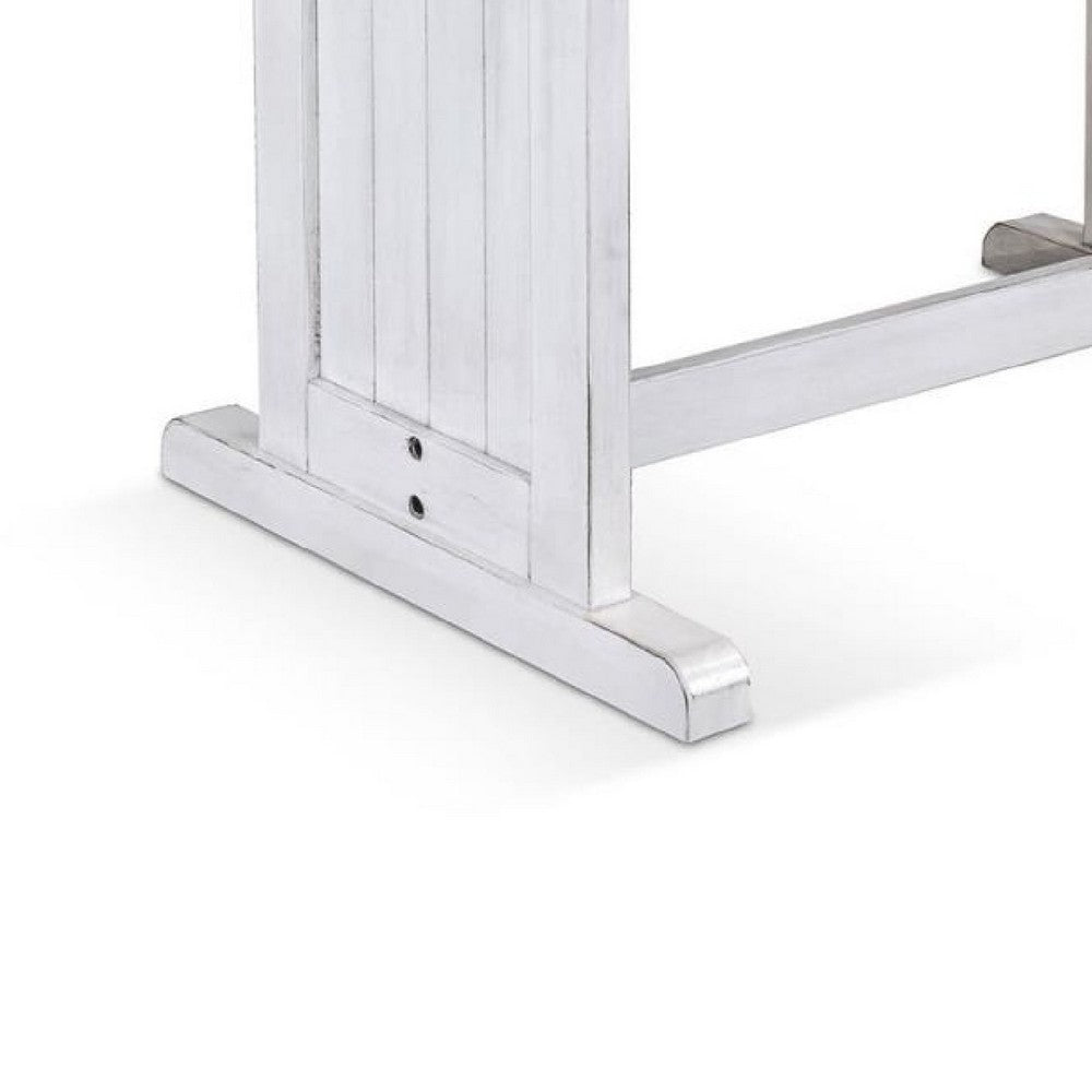 Benjara Sime Dining Table, 60 Inch Rectangular Plank Top, Off White Wood