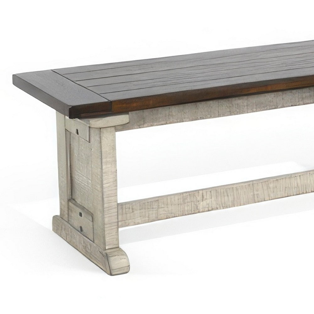 Benjara Camie Side Dining Bench, Plank Dark Brown Gray Mahogany Wood 48 Inch