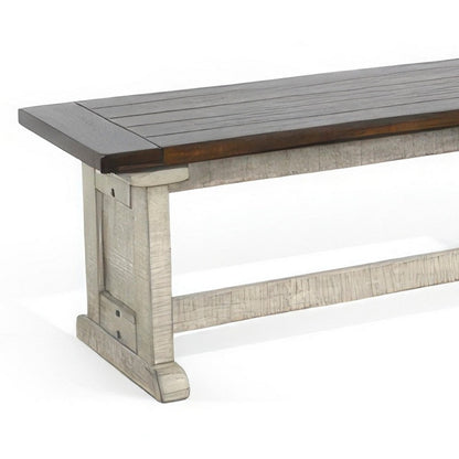 Benjara Camie Side Dining Bench, Plank Dark Brown Gray Mahogany Wood 48 Inch