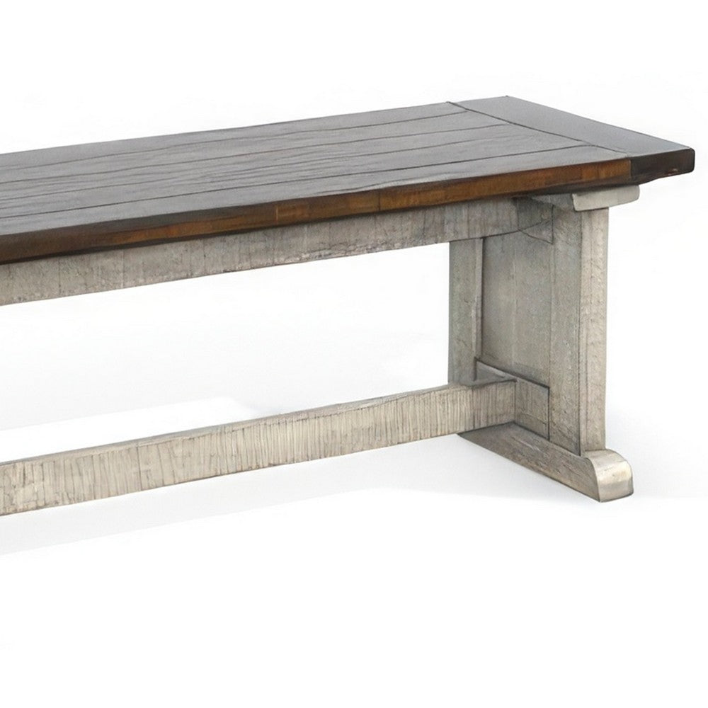 Benjara Camie Side Dining Bench, Plank Dark Brown Gray Mahogany Wood 48 Inch