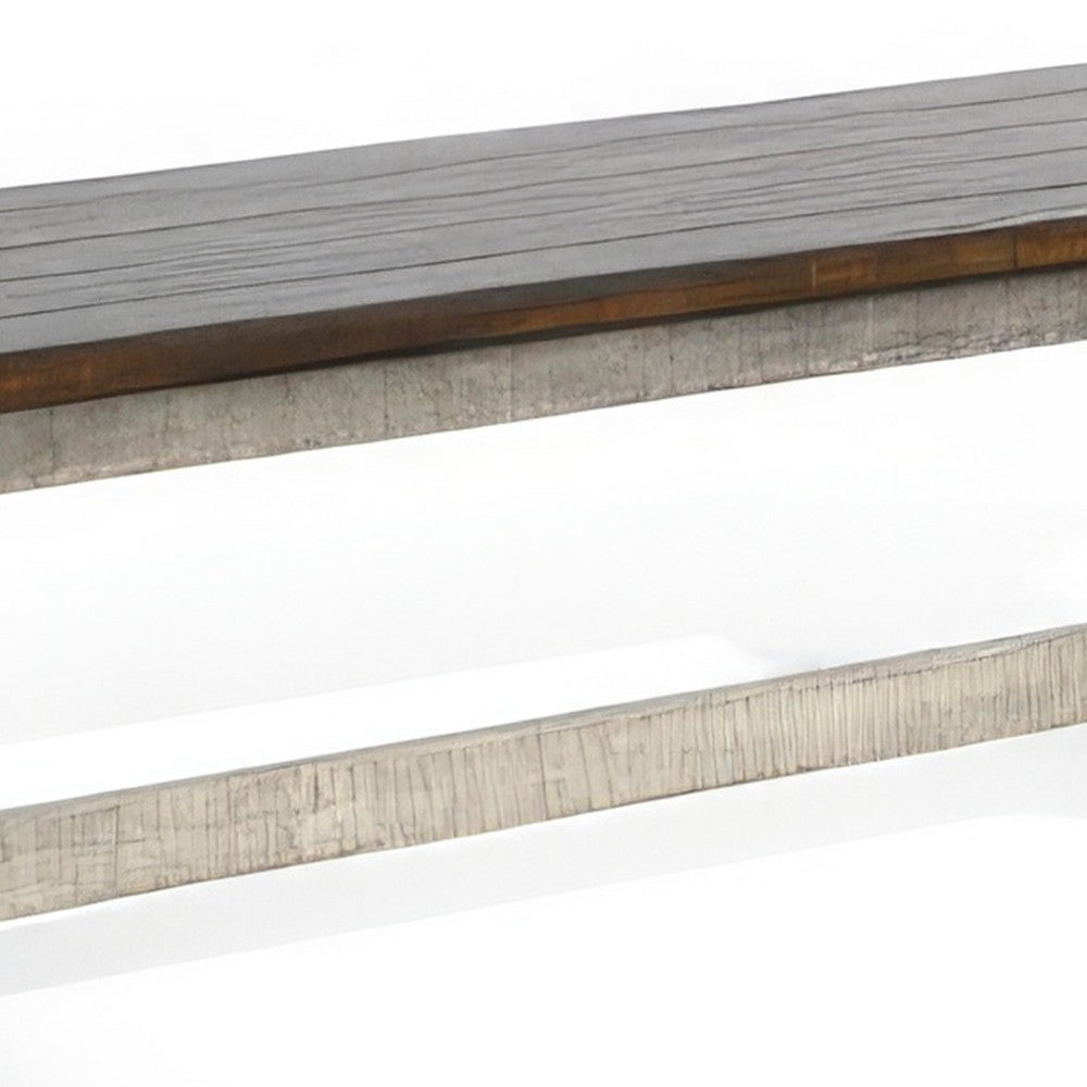 Benjara Camie Side Dining Bench, Plank Dark Brown Gray Mahogany Wood 48 Inch