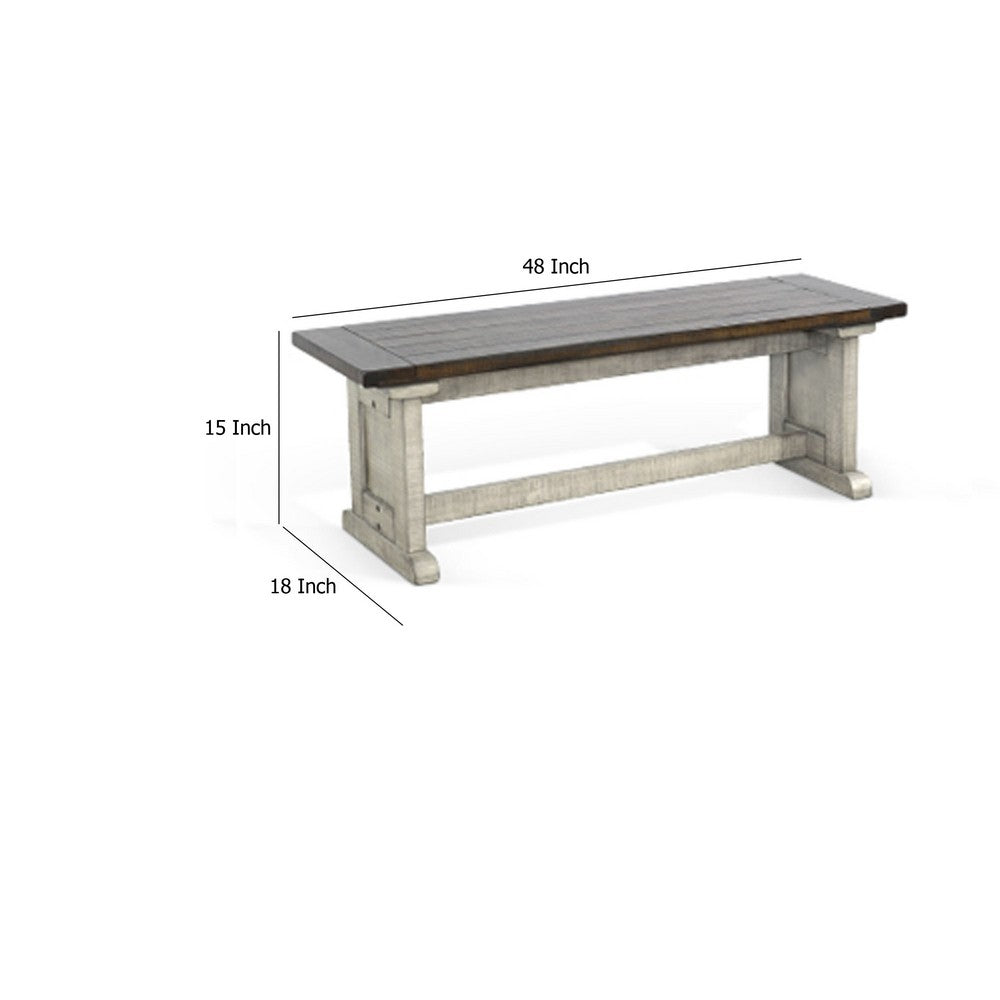 Benjara Camie Side Dining Bench, Plank Dark Brown Gray Mahogany Wood 48 Inch