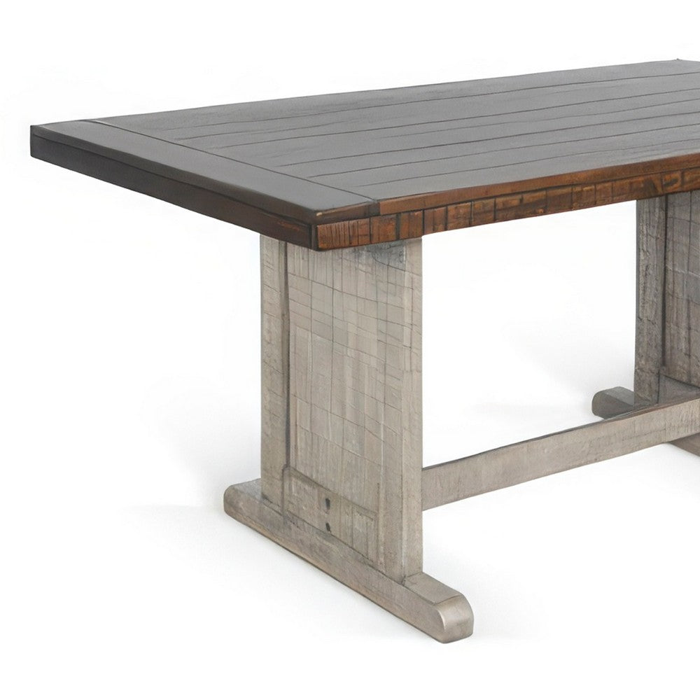 Benjara Camie Dining Table, 60 Inch Rectangular Plank Top, Dark Brown n Gray