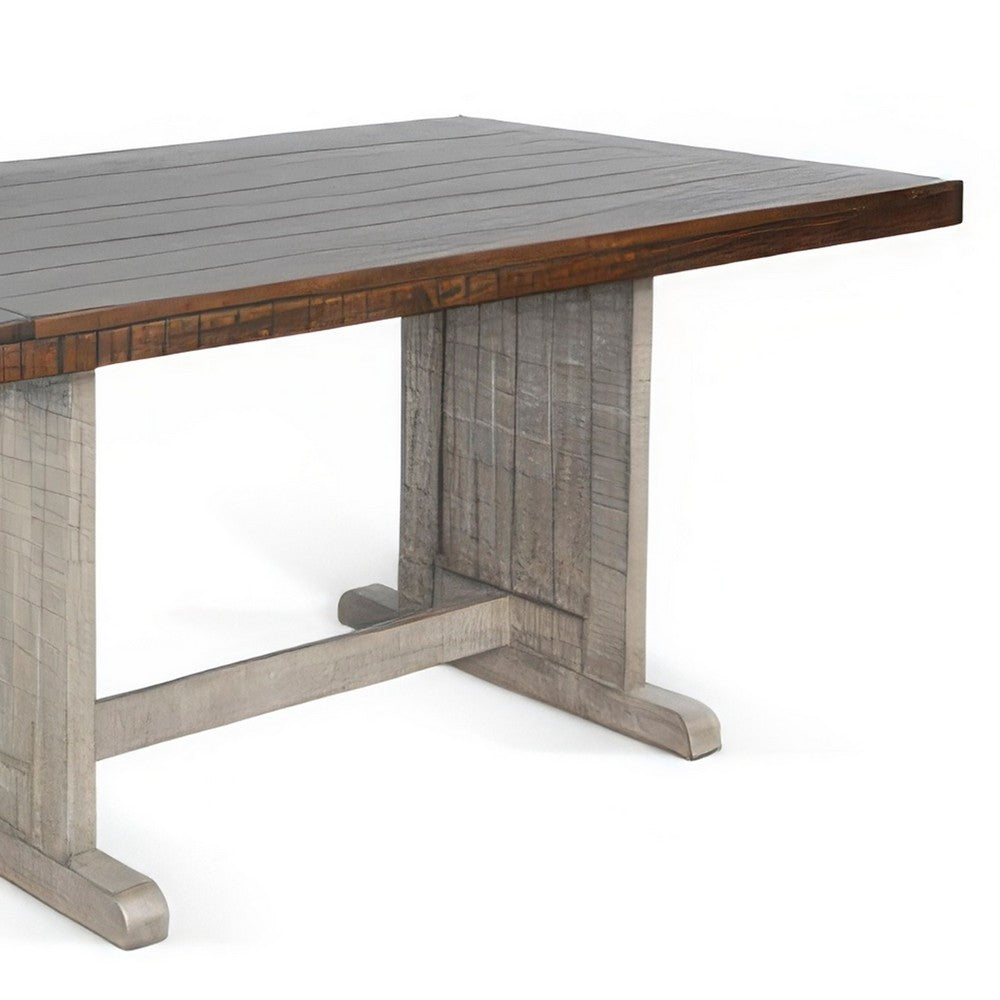 Benjara Camie Dining Table, 60 Inch Rectangular Plank Top, Dark Brown n Gray