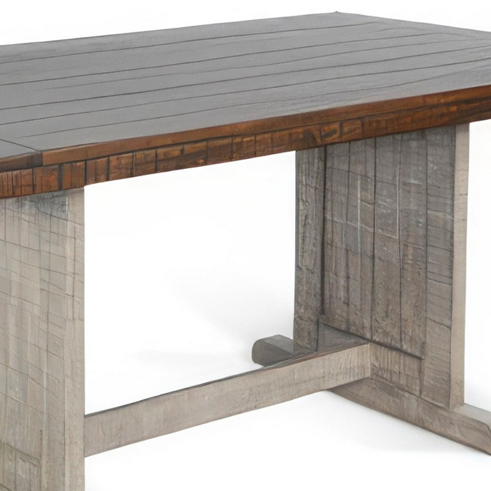 Benjara Camie Dining Table, 60 Inch Rectangular Plank Top, Dark Brown n Gray