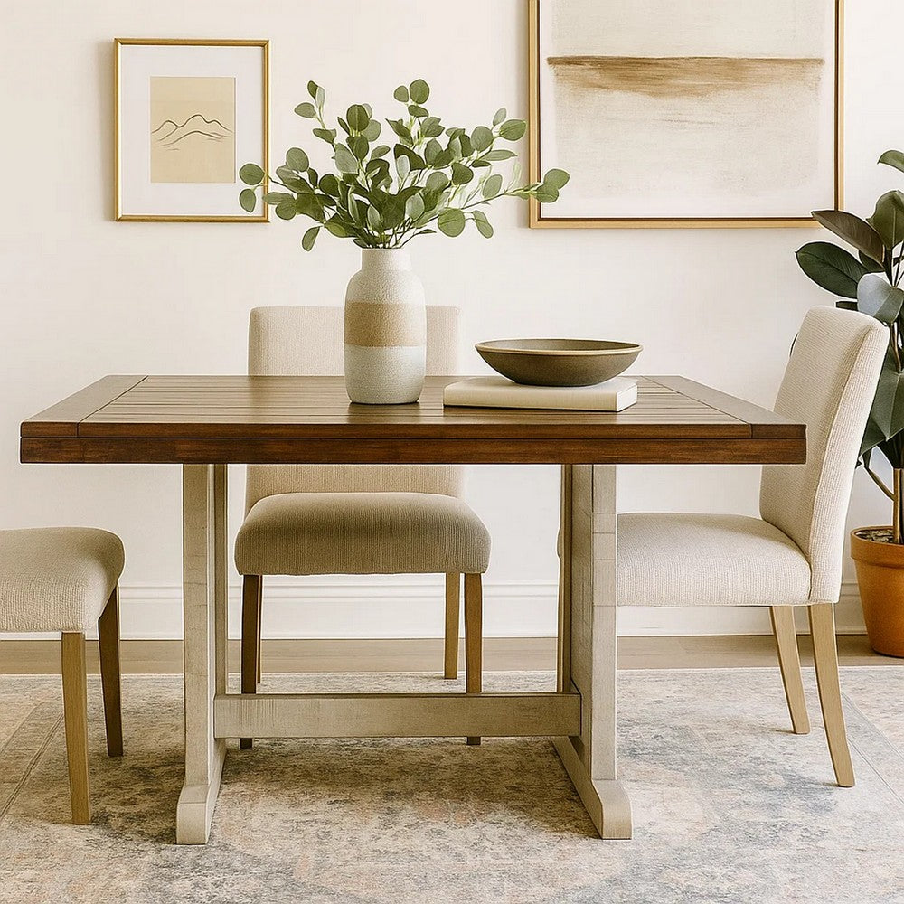 Benjara Camie Dining Table, 60 Inch Rectangular Plank Top, Dark Brown n Gray