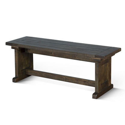 Benjara Camie Side Dining Bench, Plank Seat, Dark Brown Mahogany Wood 48 Inch