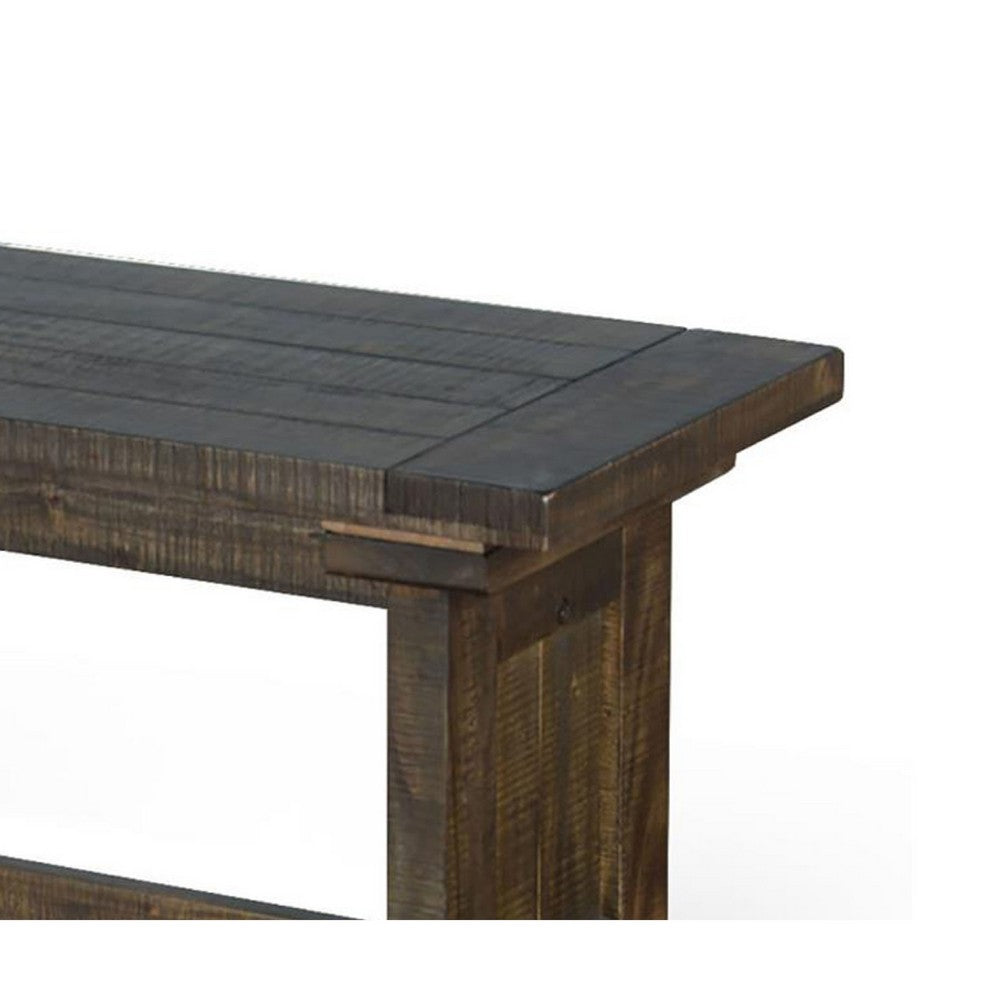 Benjara Camie Side Dining Bench, Plank Seat, Dark Brown Mahogany Wood 48 Inch