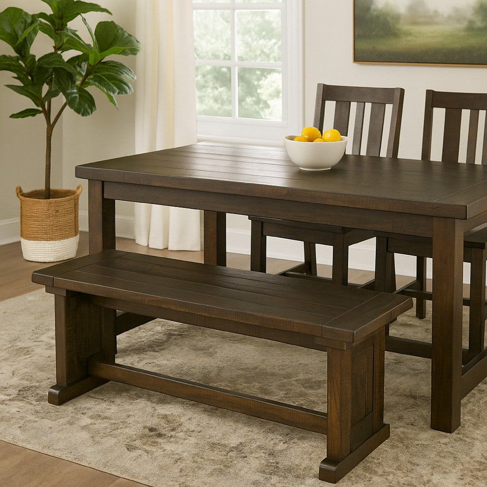 Benjara Camie Side Dining Bench, Plank Seat, Dark Brown Mahogany Wood 48 Inch
