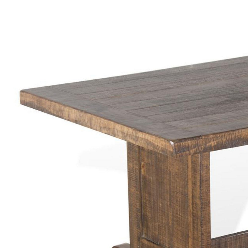 Benjara Camie Dining Table, 60 Inch Rectangular Plank Top, Brown Mahogany Wood
