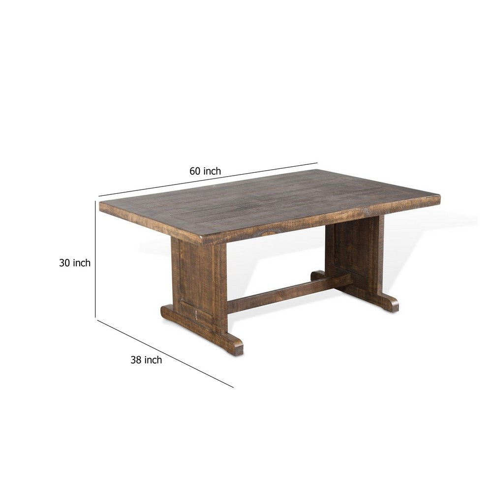 Benjara Camie Dining Table, 60 Inch Rectangular Plank Top, Brown Mahogany Wood