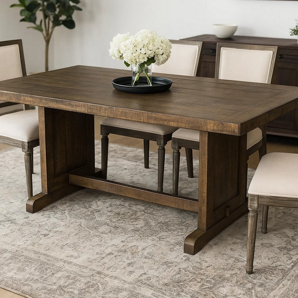 Benjara Camie Dining Table, 60 Inch Rectangular Plank Top, Brown Mahogany Wood