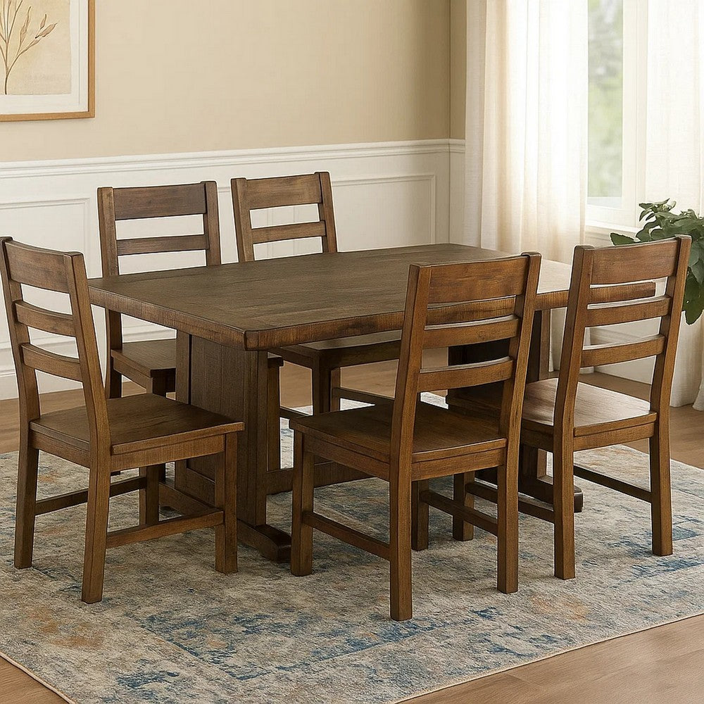 Benjara Camie Dining Table, 60 Inch Rectangular Plank Top, Brown Mahogany Wood