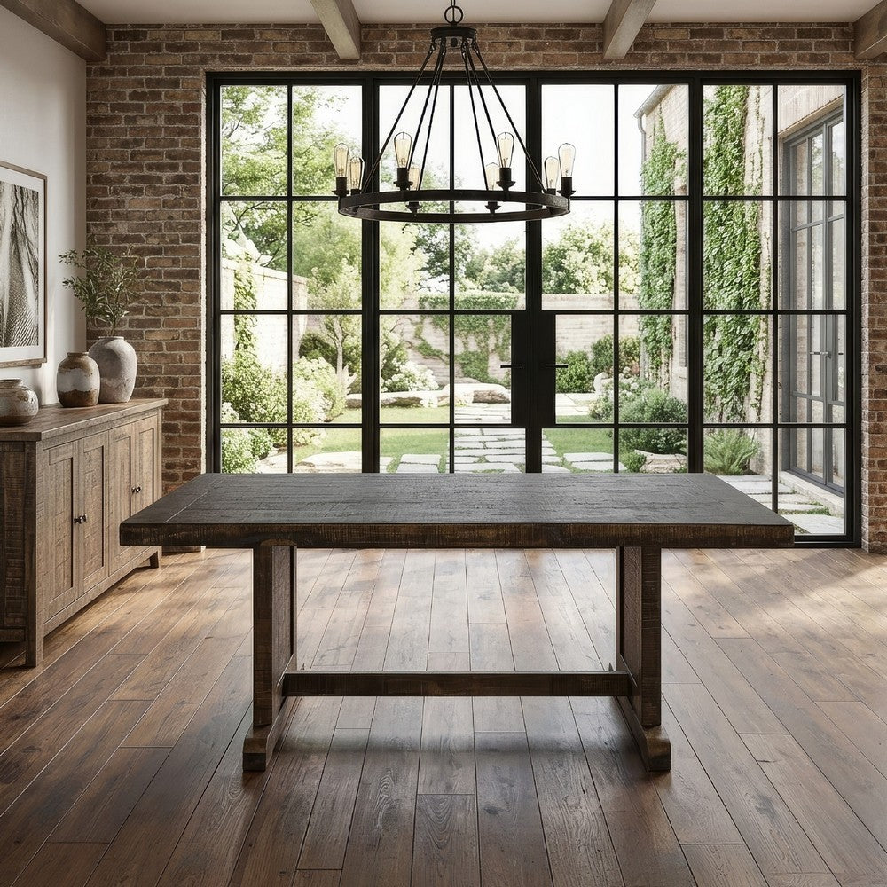 Benjara Camie Dining Table, 60 Inch Rectangular Plank Top, Brown Mahogany Wood