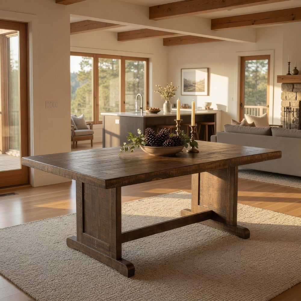 Benjara Camie Dining Table, 60 Inch Rectangular Plank Top, Brown Mahogany Wood