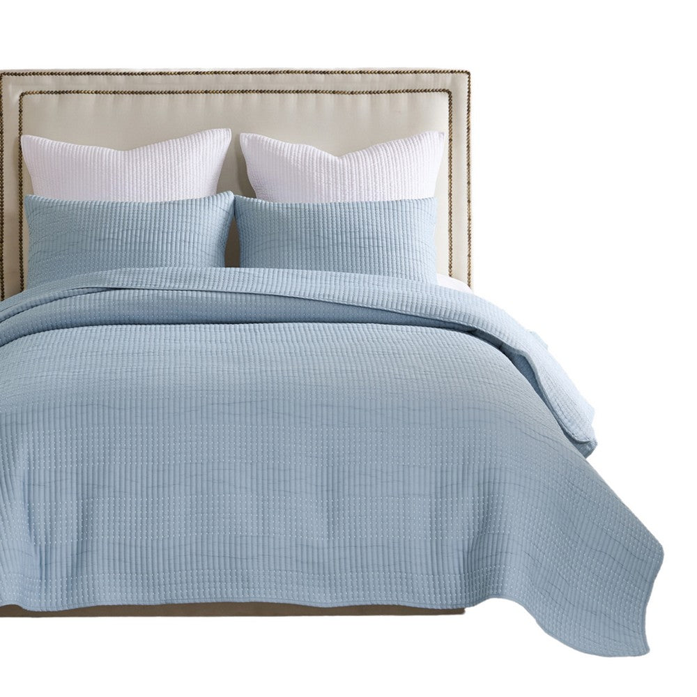 Benjara Fys 2pc Twin XL Size Coverlet Set, Woven Jacquard, Chambray Blue