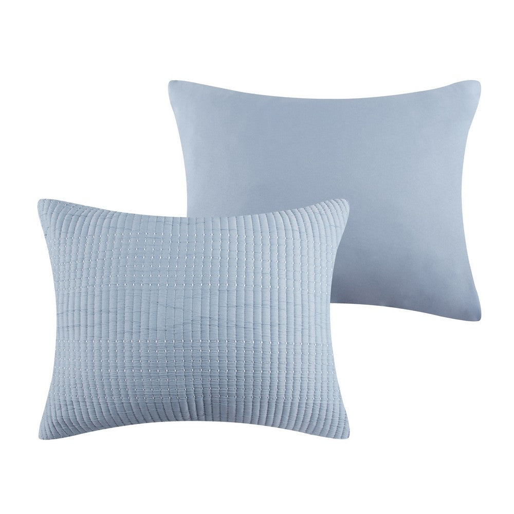 Benjara Fys 2pc Twin XL Size Coverlet Set, Woven Jacquard, Chambray Blue