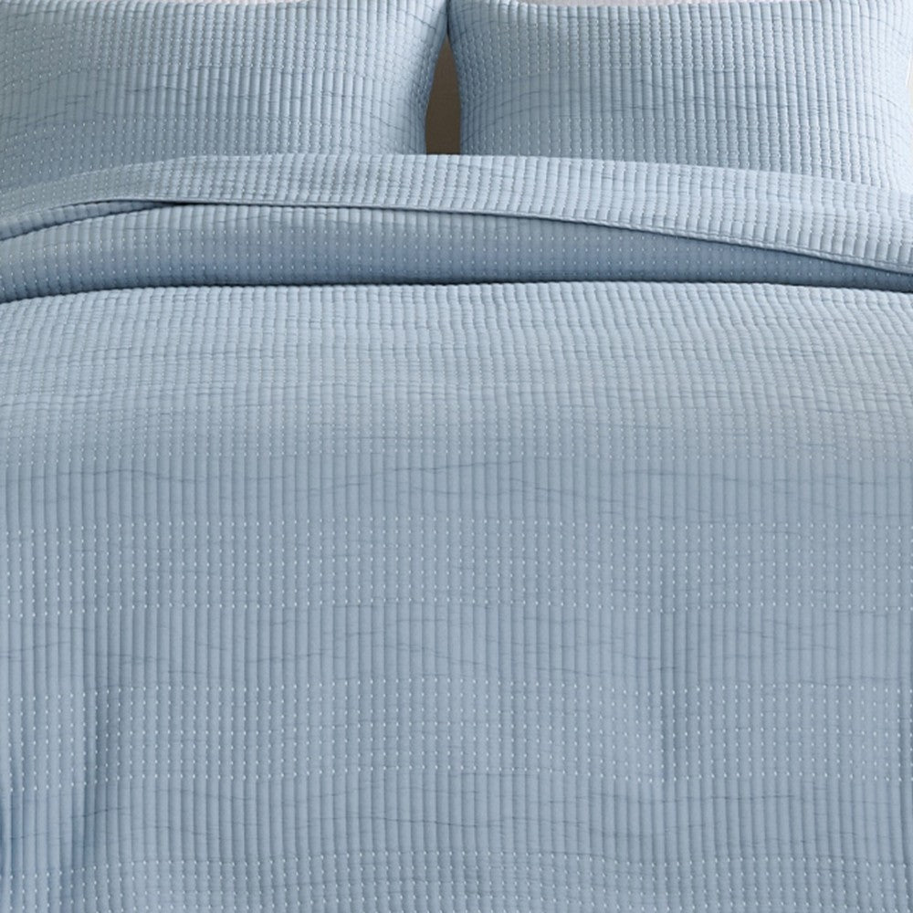 Benjara Fys 2pc Twin XL Size Coverlet Set, Woven Jacquard, Chambray Blue