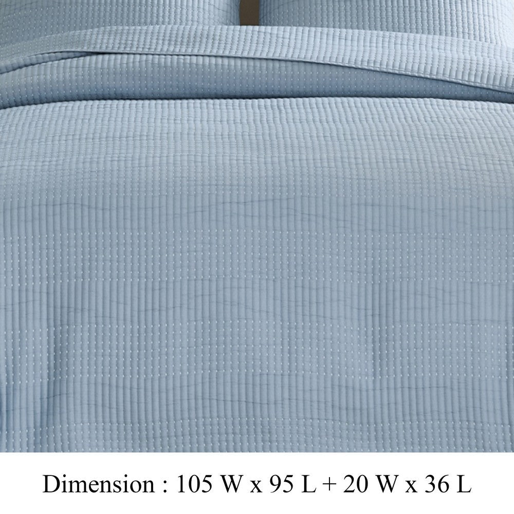 Benjara Fys 3pc King Size Coverlet Set, Soft Woven Jacquard, Chambray Blue