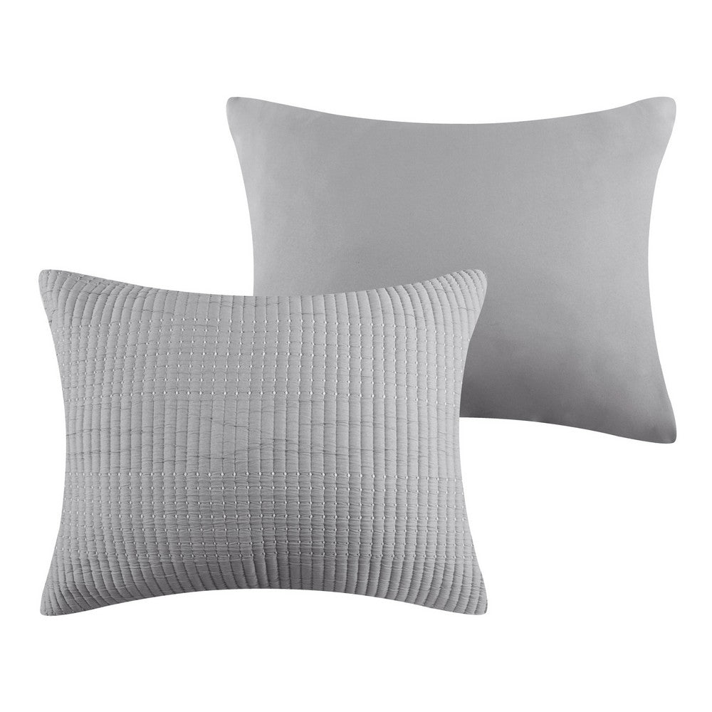 Benjara Fys 3pc Queen Size Coverlet Set, Soft Woven Jacquard Matelasse, Gray
