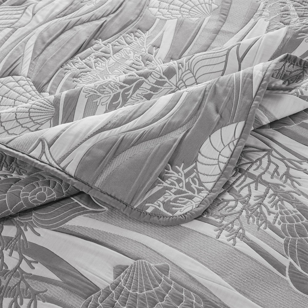 Benjara Doz 2pc Twin Size Coverlet Set, Coastal Matelasse, Harbor Gray, White
