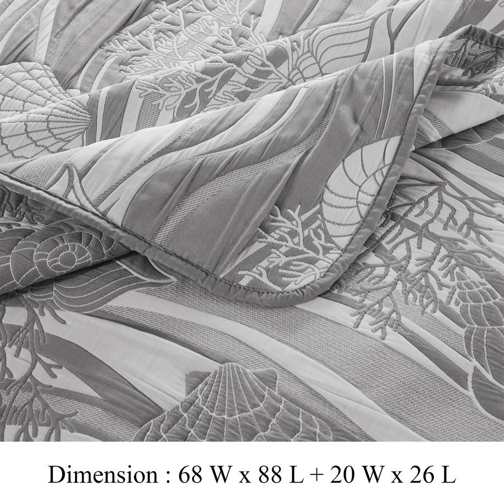 Benjara Doz 2pc Twin Size Coverlet Set, Coastal Matelasse, Harbor Gray, White