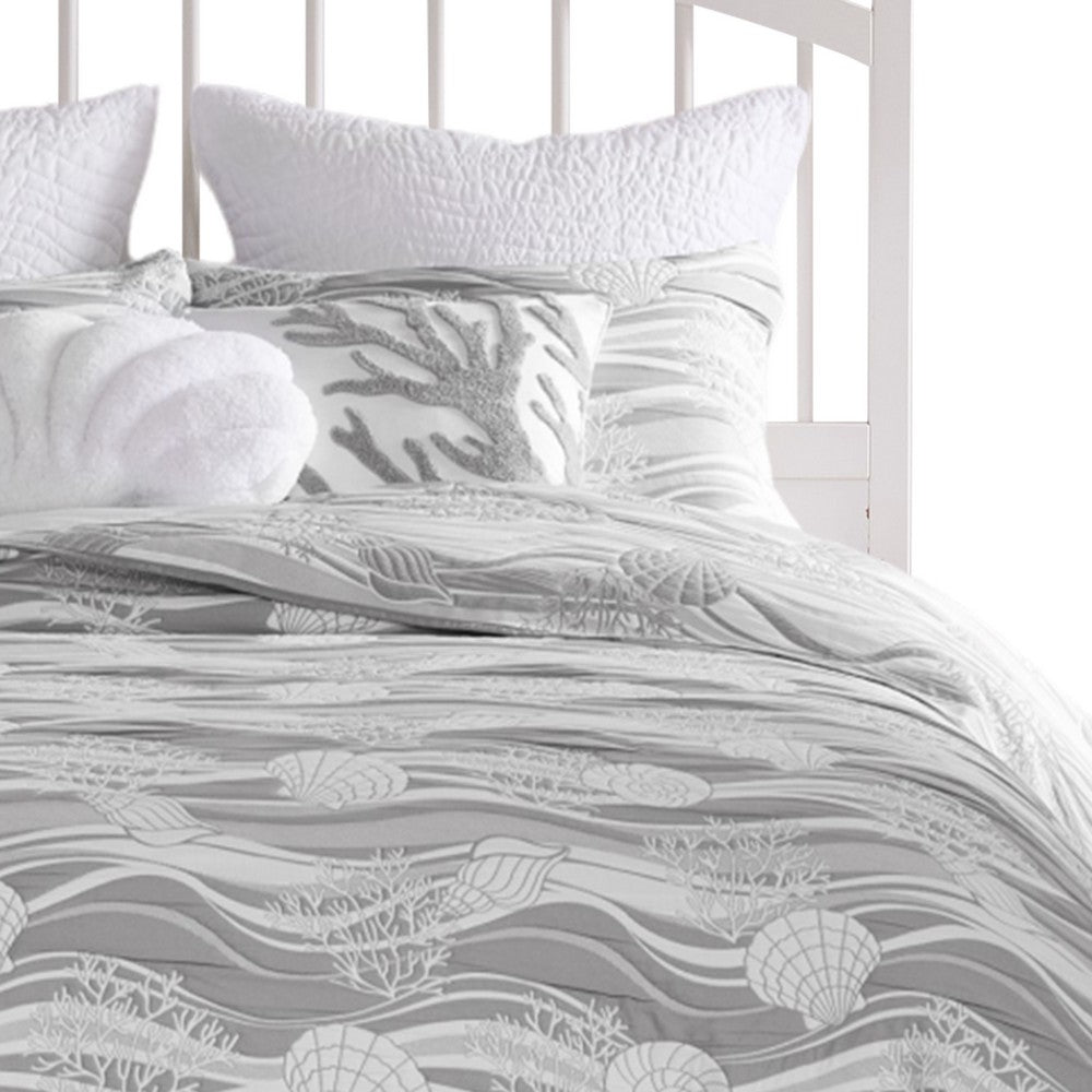 Benjara Doz 3pc King Size Coverlet Set, Coastal Matelasse, Harbor Gray, White