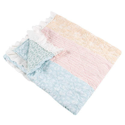 Benjara Tisy 50x60 Ruffle Throw Blanket, Cotton, Polyester, Pastel Stripes