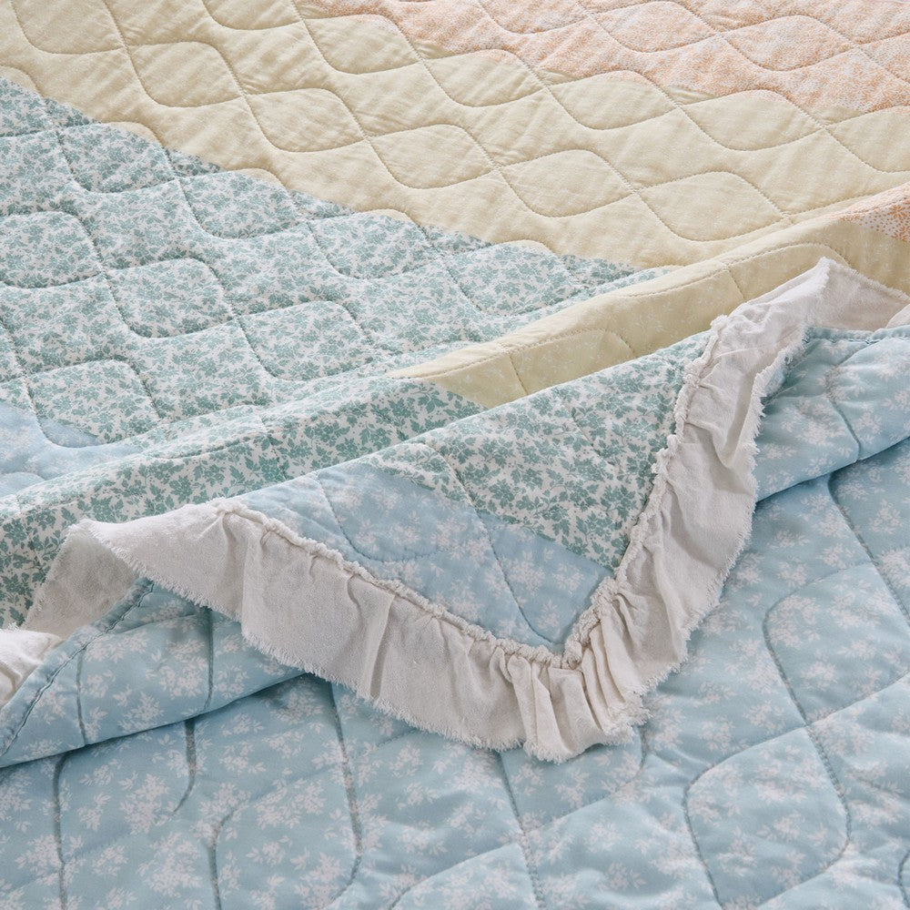 Benjara Tisy 50x60 Ruffle Throw Blanket, Cotton, Polyester, Pastel Stripes