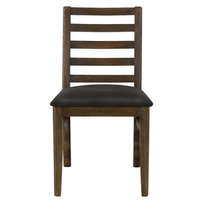 Benjara Tinaa Set of 2 Side Dining Chairs, Black Polyester, Brown Pine Wood, Ladderback