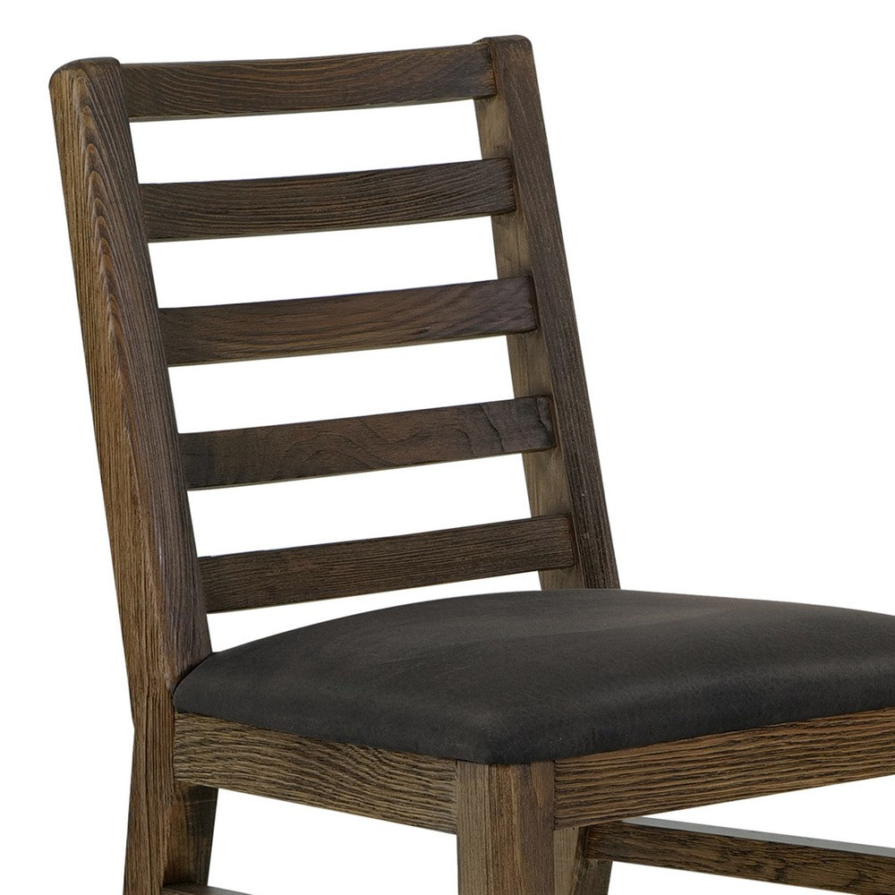 Benjara Tinaa Set of 2 Side Dining Chairs, Black Polyester, Brown Pine Wood, Ladderback