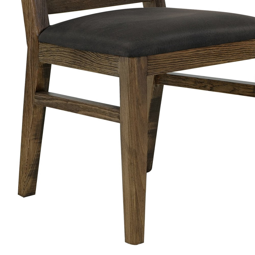 Benjara Tinaa Set of 2 Side Dining Chairs, Black Polyester, Brown Pine Wood, Ladderback