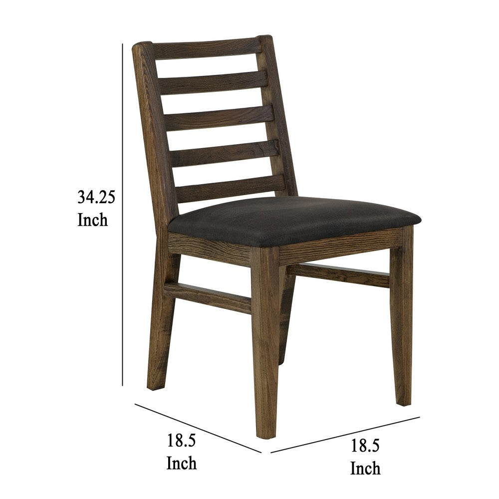 Benjara Tinaa Set of 2 Side Dining Chairs, Black Polyester, Brown Pine Wood, Ladderback