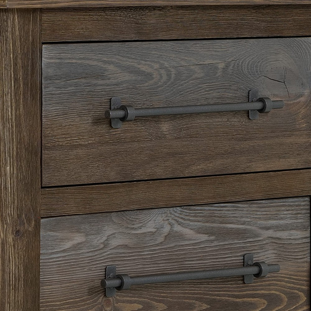 Benjara Tinaa Nightstand, 2 Drawers, Metal Handles, Brown Pine Wood, 28 Inch