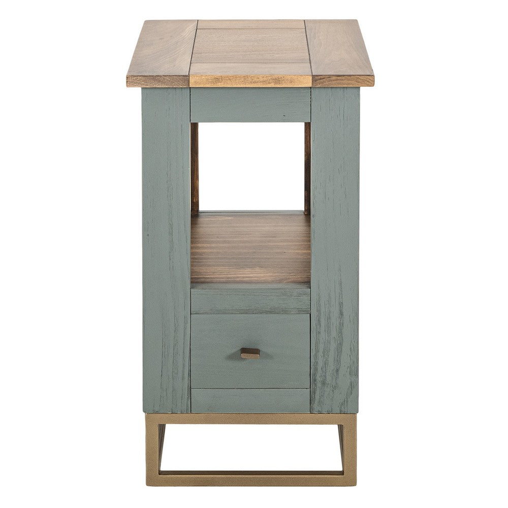 Benjara Timmy Chairside Table, 1 Drawer, Sage Green Pine Wood, 18 Inch