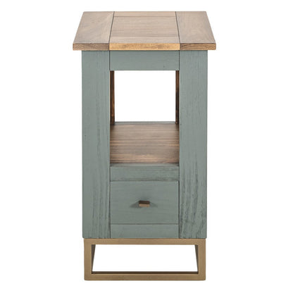 Benjara Timmy Chairside Table, 1 Drawer, Sage Green Pine Wood, 18 Inch